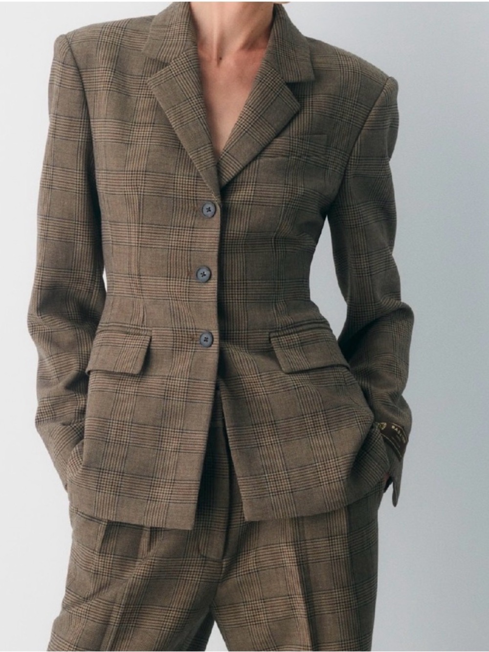 Babaton Brown Plaid Tailored Blazer